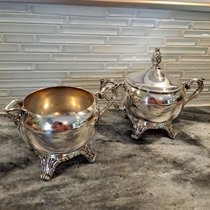 Silver Plate Creamer and Sugar. + Under Plate